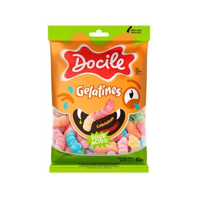 Bala Gummies Docile 80G Cobrinhas Cítrico