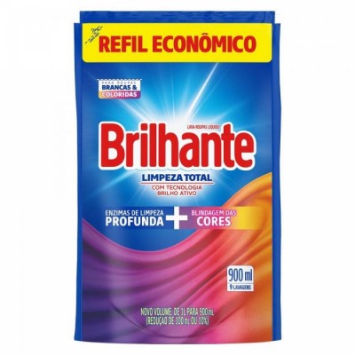 Lava Roupa Líquido Brilhante 900ML Limpeza Total Sachê