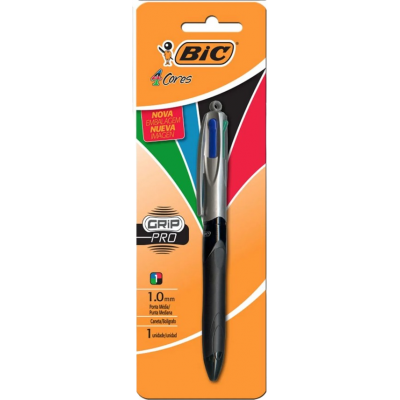 Caneta Bic 4Cores Grip Pro Az/Vm/Pt/Vd