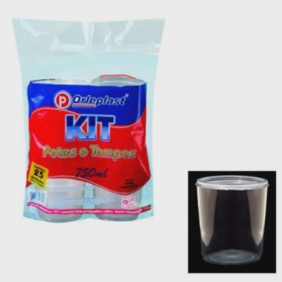 Pote Descartavel Orleplast 750ML Tampa 25 und