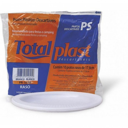 Prato Descartável Totalplast Raso 17,8Cm Com 10 Unidades