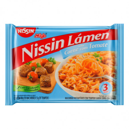 Macarrão Instantâneo Carne Com Tomate Nissin Miojo Lámen Pacote 85G